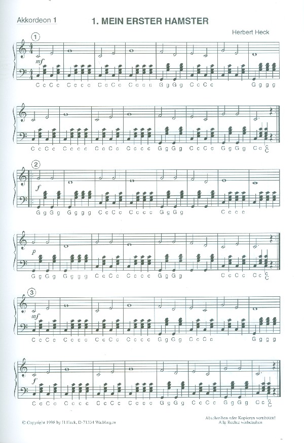 Meine Tiere Band 1 für 1-2 Akkordeons