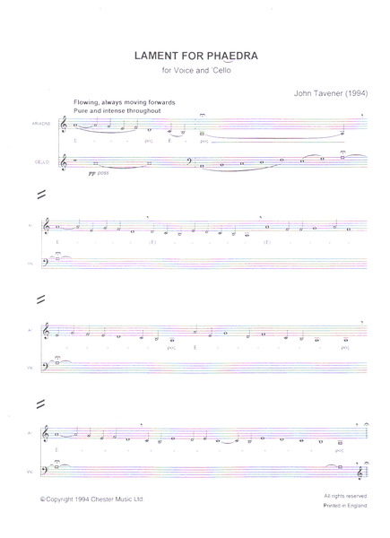 Lament for Phaedra for voice and cello
