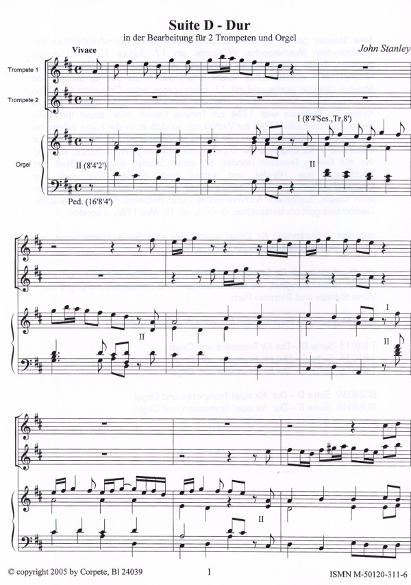 Suite D-Dur für 2 Trompeten und Orgel