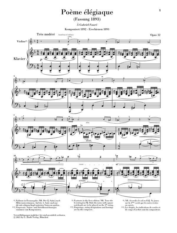 Poème élégiaque op.12 und andere Werke