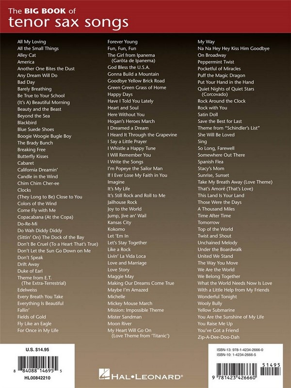 The big Book of Tenor Saxophone Songs: