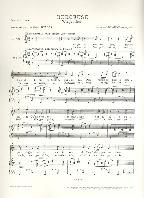 Wiegenlied op.49,4 für Sopran (Tenor)