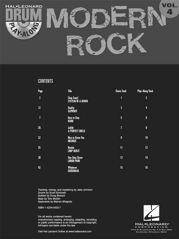 Modern Rock: drum playalong vol.4