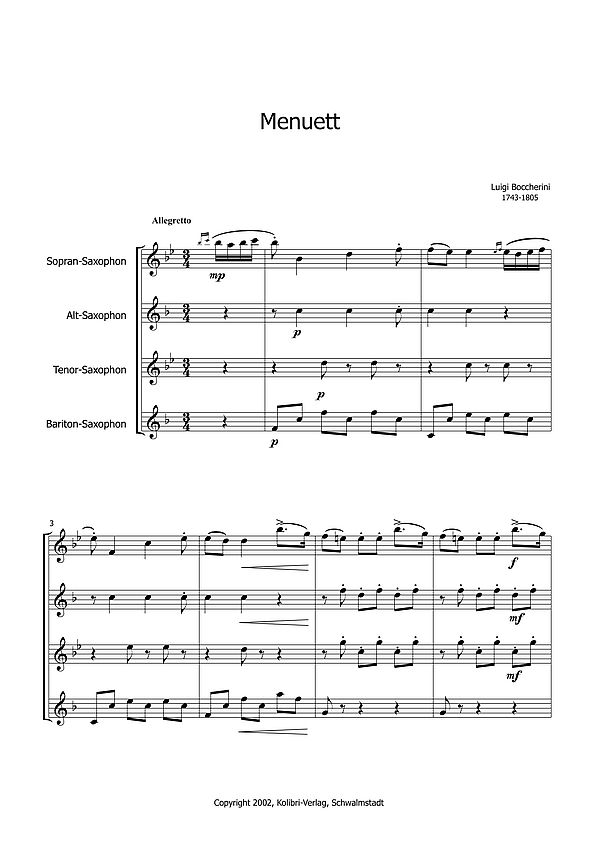 Menuett für 4 Saxophone (SATBar/SATT)