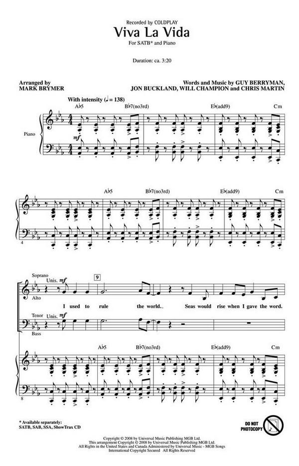 Viva la vida for mixed chorus (SATB)