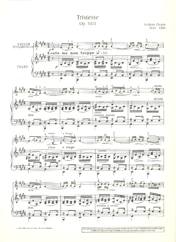 Tristesse op.10,3 für Violine (Violoncello)