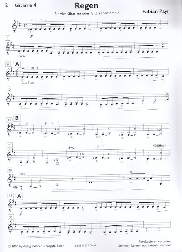 Regen für 4 Gitarren