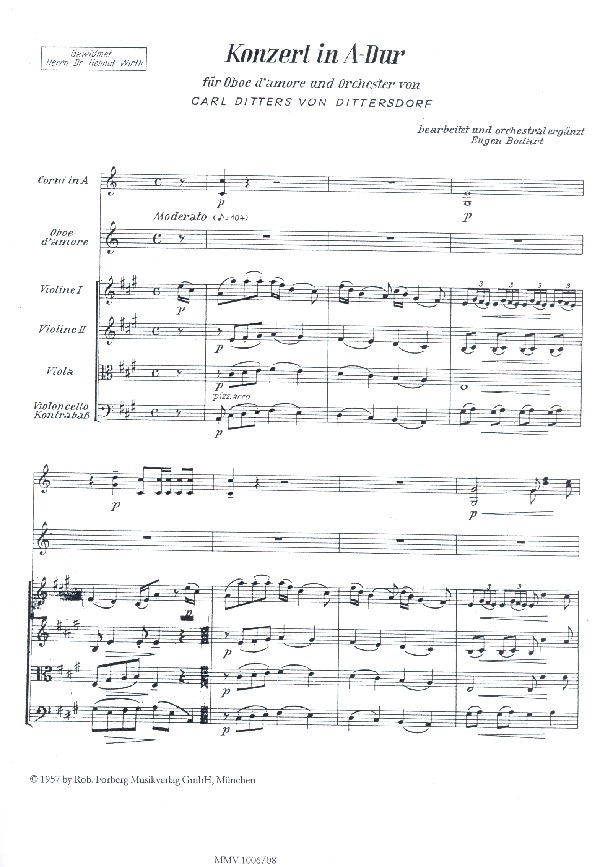 Konzert A-Dur für Oboe d'amore