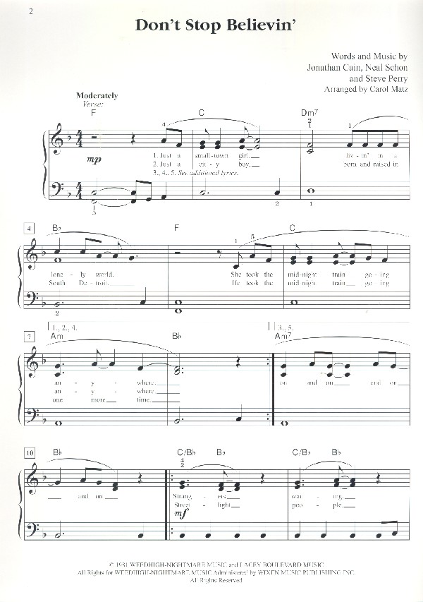 Don't stop Believin': for big note piano