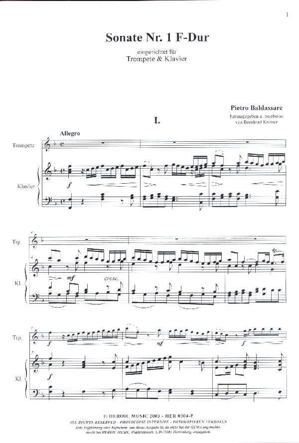Sonate F-Dur Nr.1 für Piccolotrompete