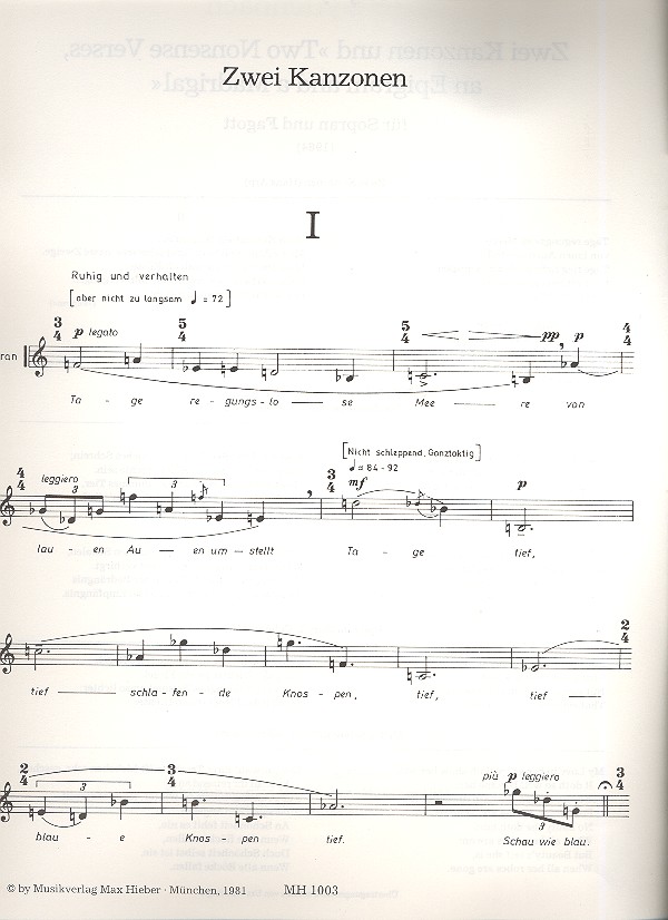 2 Kanzonen  und  2 Nonsense Verses, an Epigram and a Madrigal