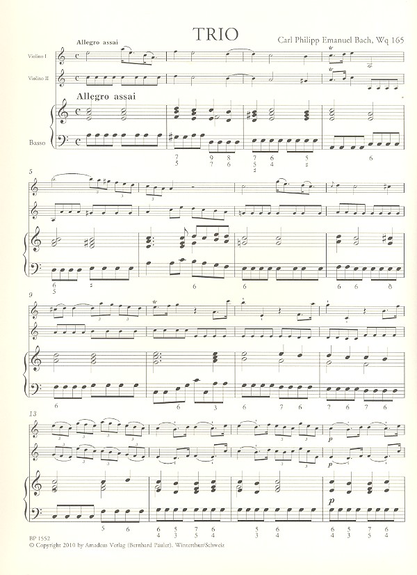 Sonate a-Moll WQ165 für 2 Violinen und Bc