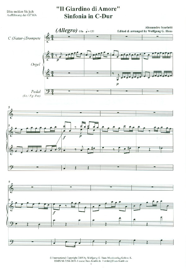 Sinfonia C-Dur  für (Natur-)Trompete,