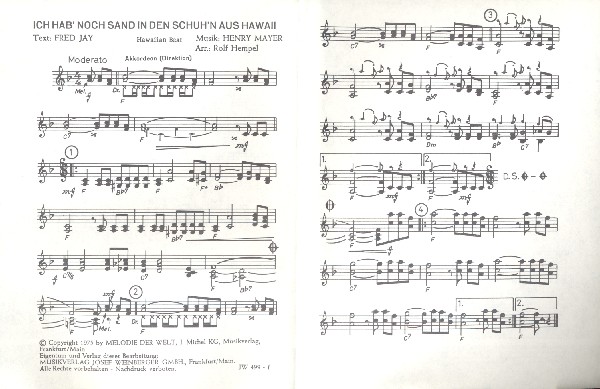 Du schwarzer Zigeuner  und  Ich hab' noch Sand in den Schuh'n von Hawaii   