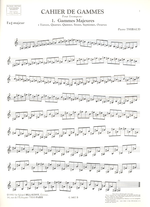 Cahier de gammes pour trompette