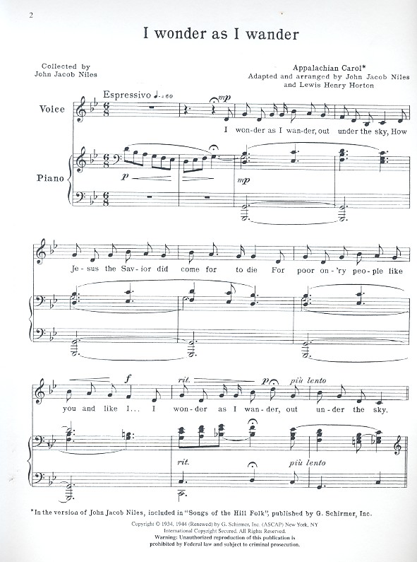 I wonder as I wander for low voice