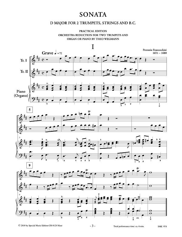 Sonate D-Dur für 2 Trompeten, Streicher und Bc