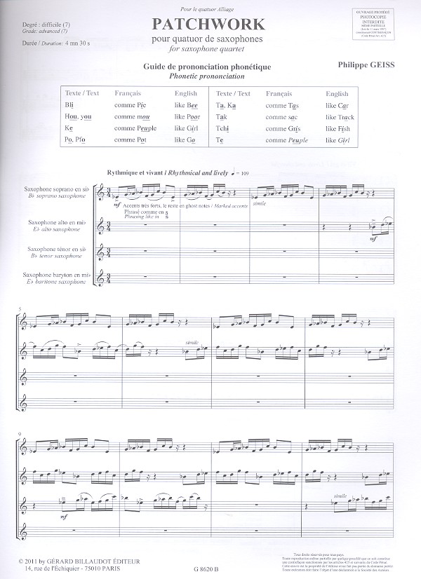 Patchwork pour 4 saxophones (SATBar)