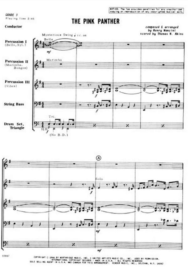 The Pink Panther for 4 percussionists