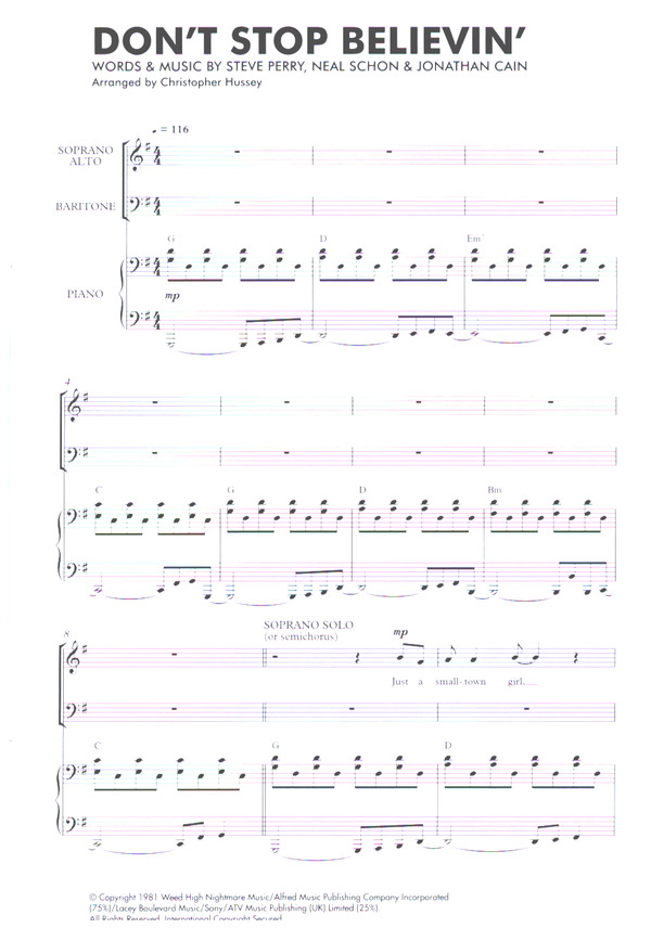 Don't stop Believin' for mixed chorus (SAB)
