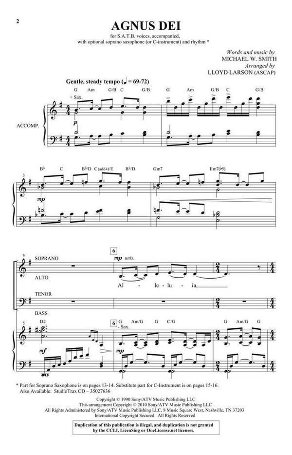 Agnus Dei for mixed chorus (SATB),