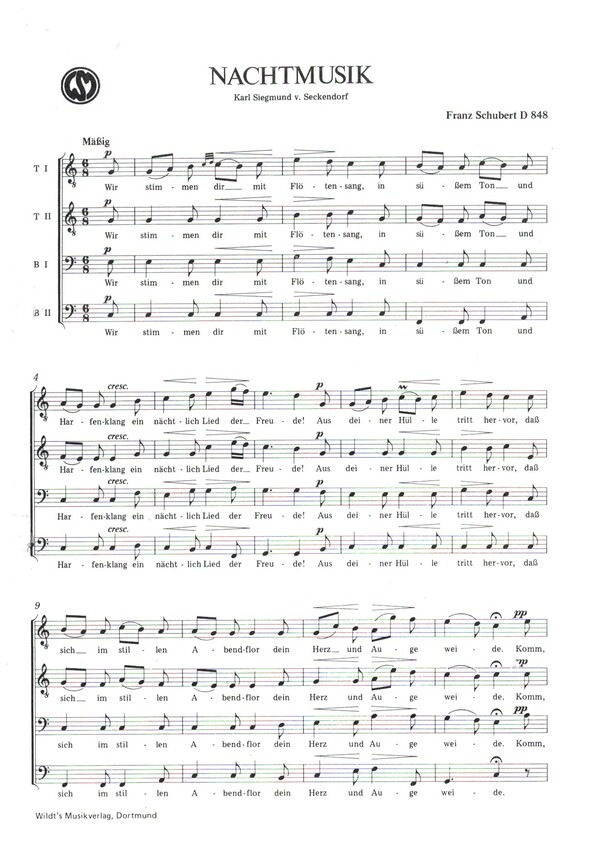 Nachtmusik D848 für Männerchor a cappella
