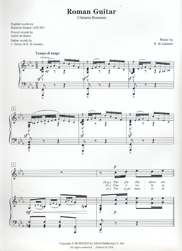 Roman Guitar for voice and piano