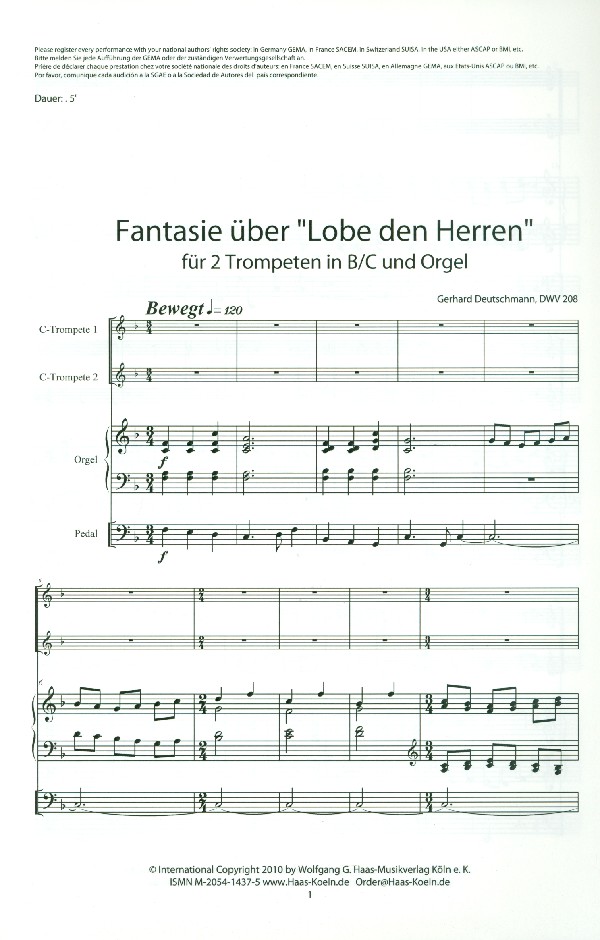Fantasie über Lobe den Herren DWV208