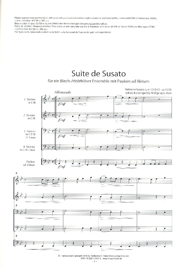 Suite de Susato für 2 Trompeten und