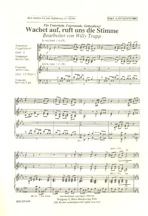 Wachet auf ruft uns die Stimme