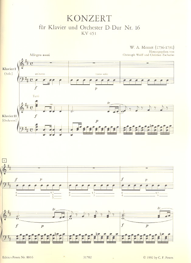 Konzert D-Dur Nr.16 KV451 für Klavier und Orchester