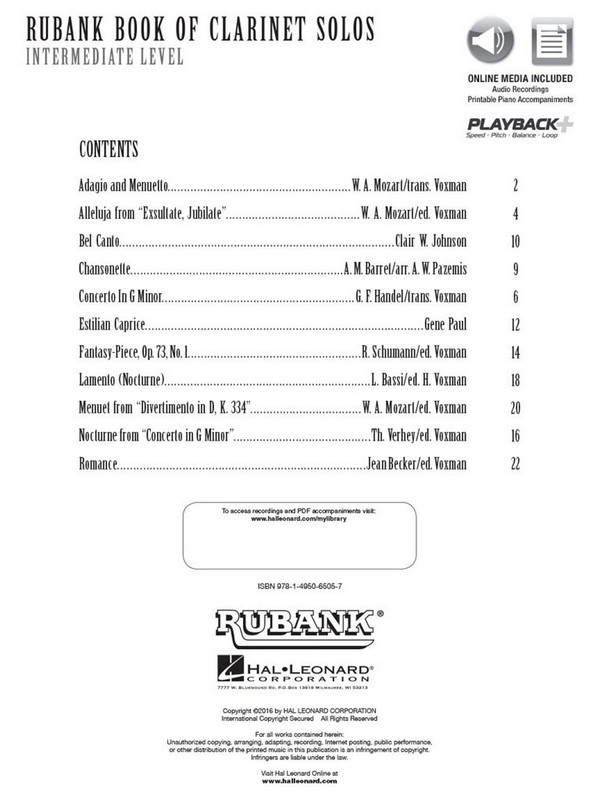 Clarinet Solos - intermediate Level