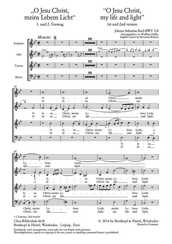 O Jesu Christ meins Lebens Licht - Kantate Nr.118 BWV118 (1. und 2. Fa