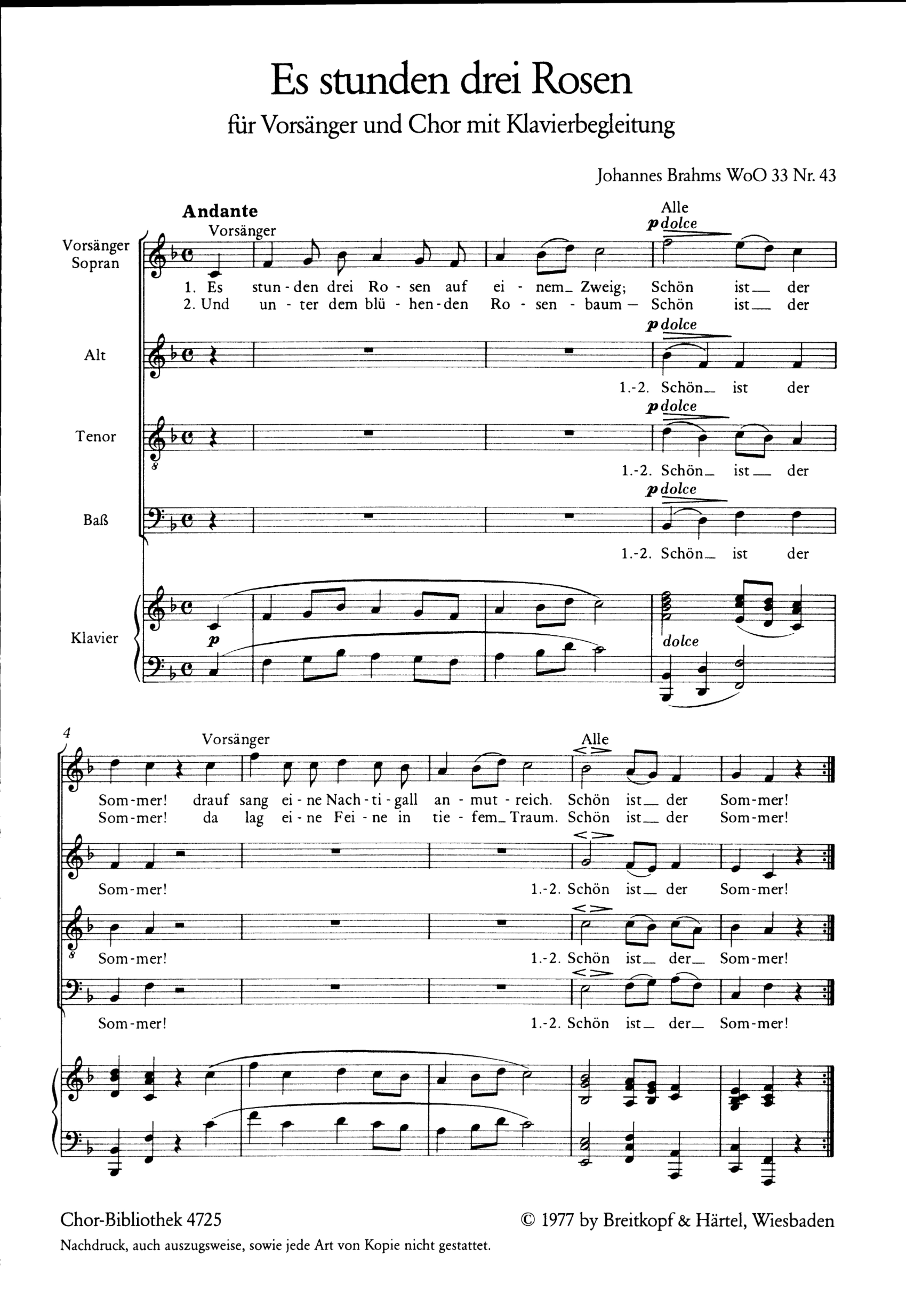 Es tunden 3 Rosen WoO33,43