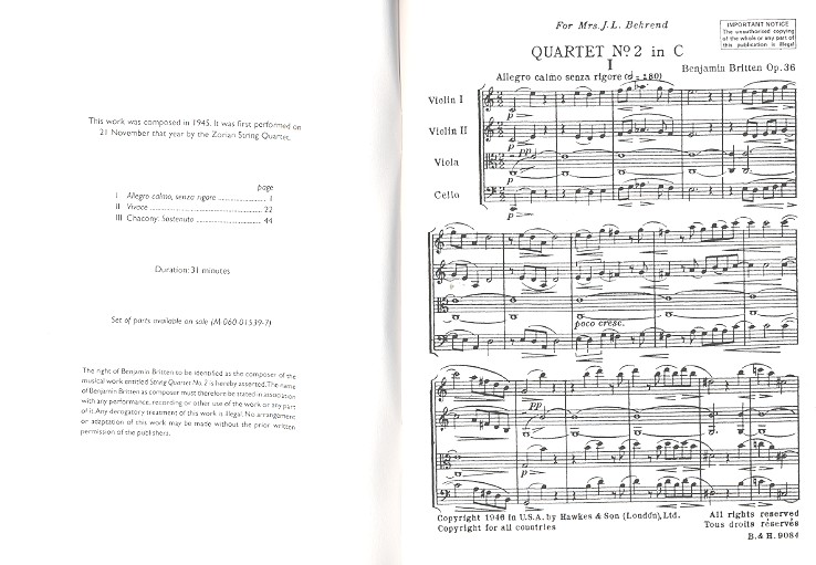 Streichquartett Nr. 2 C-Dur op. 36 HPS 89