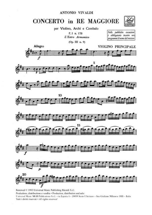 CONCERTO RE MAGGIORE OP.3,9 PER