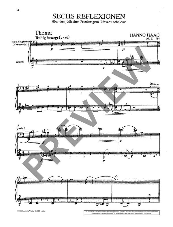 6 Reflexionen op.27 über 'Hevenu Schalom'