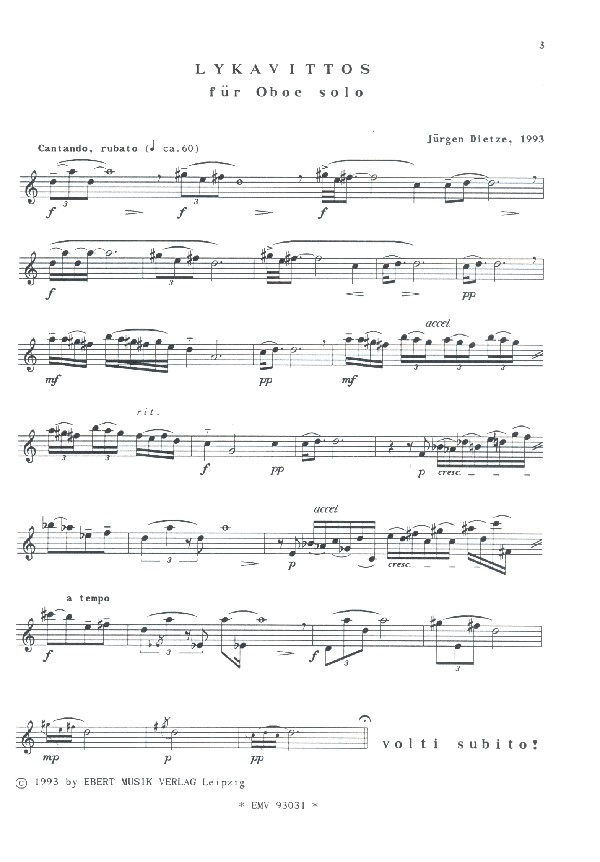 Lykavittos für Oboe solo