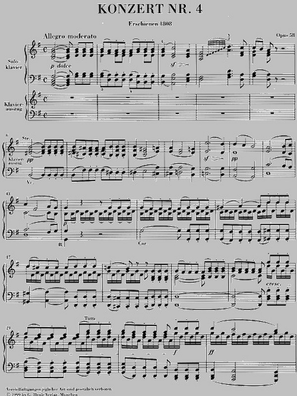 Konzert G-Dur Nr.4 op.58 für Klavier und Orchester