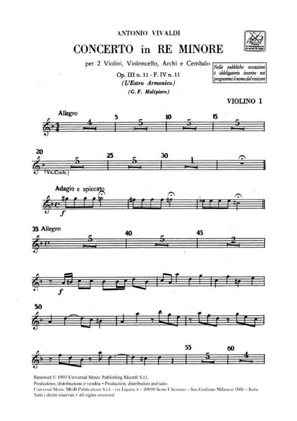 Konzert d-Moll op.3,11 für 2 Violinen,