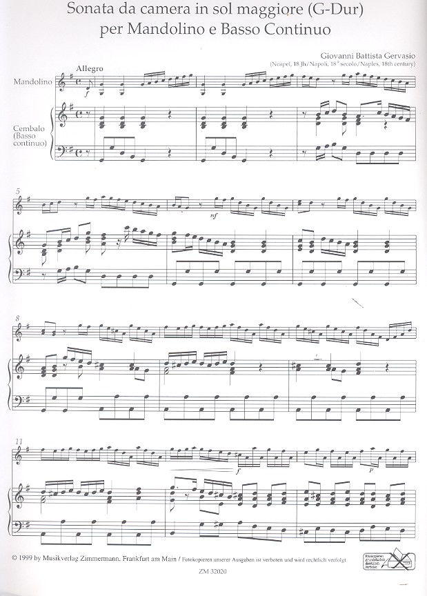 Sonata da camera D-Dur für Mandoline