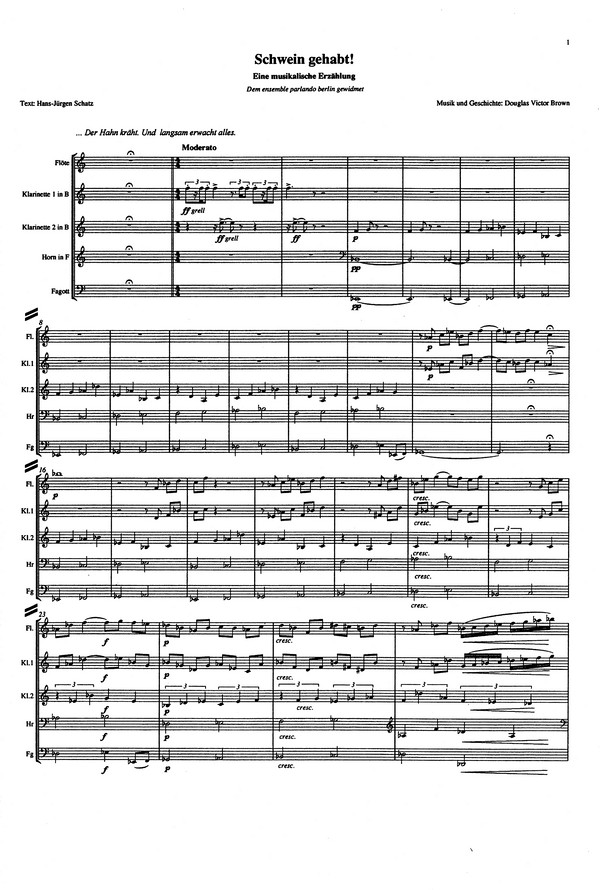 Schwein gehabt für Sprecher, Flöte, Oboe,