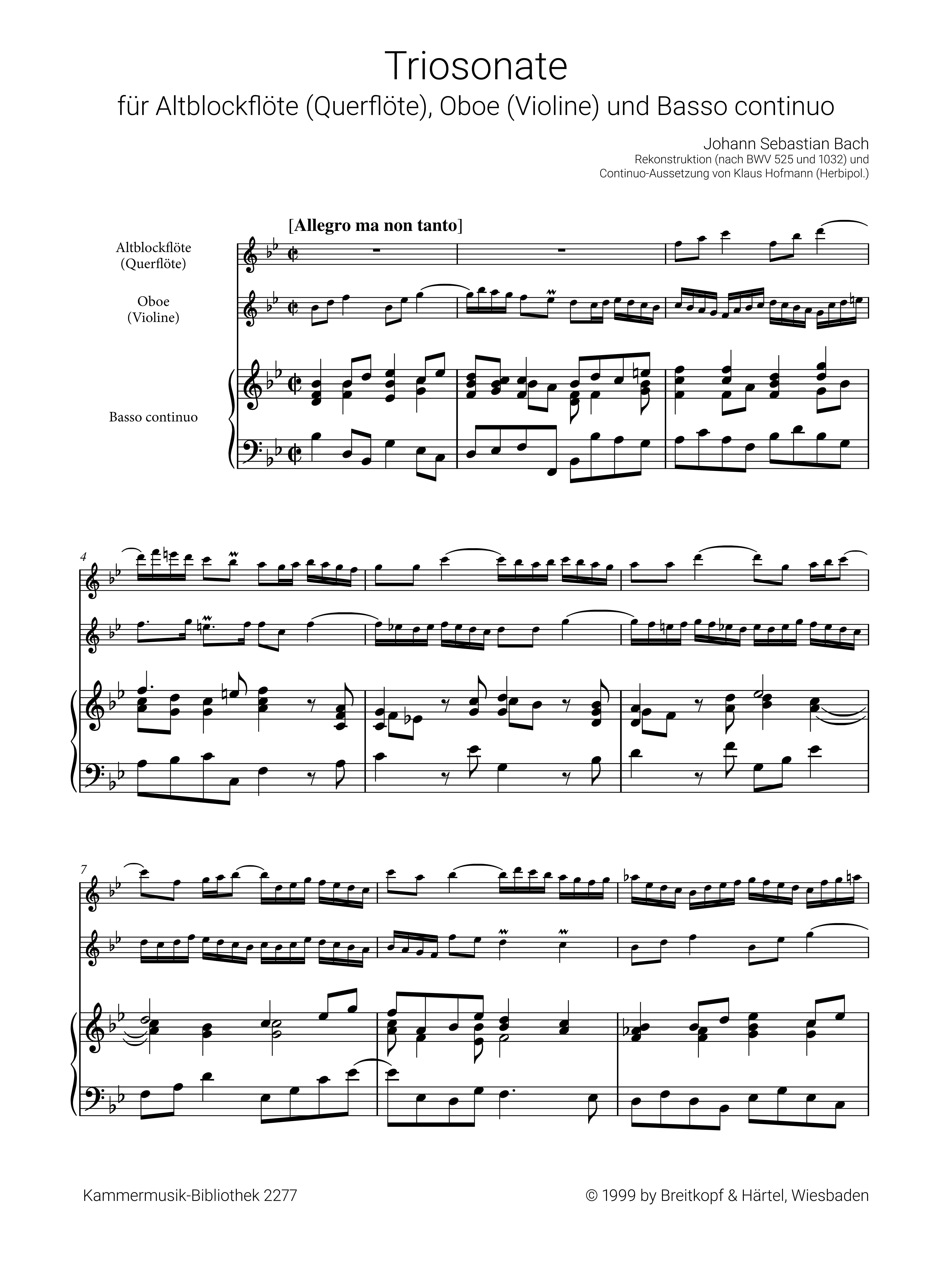 Triosonate B-Dur nach BWV525 und BWV1032