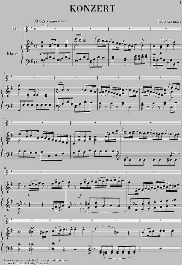 Konzert G-Dur KV313 für Flöte und Orchester