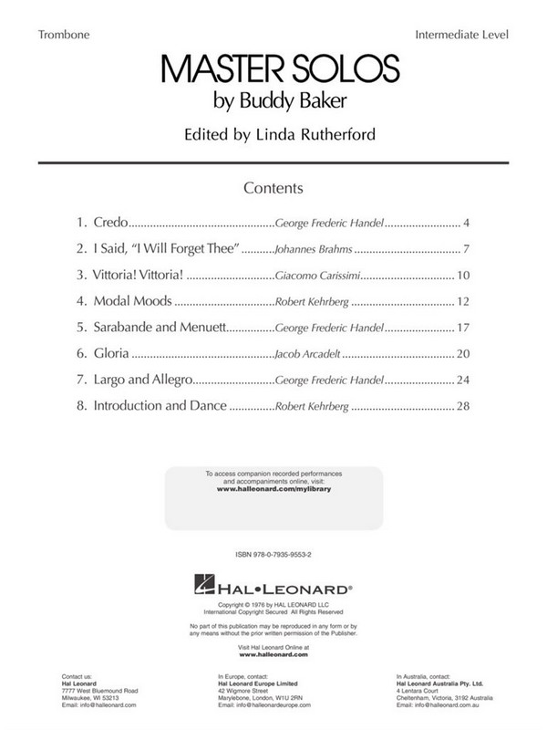 MASTER SOLOS (+CD) TROMBONE AND PIANO