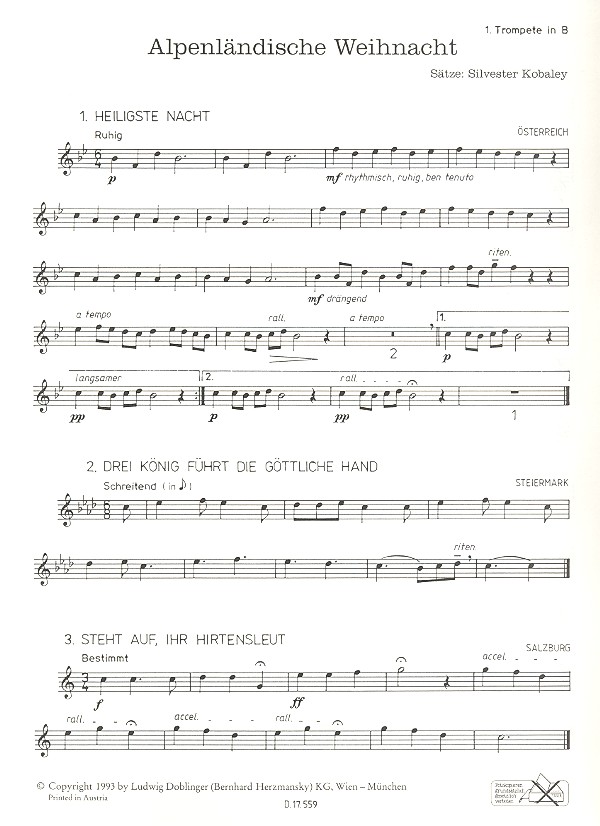 Alpenländische Weihnacht Band 2 Sätze für 3 Trompeten, 3 Posaunen