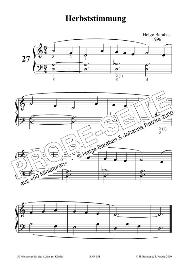 50 Miniaturen für das erste Jahr am Klavier