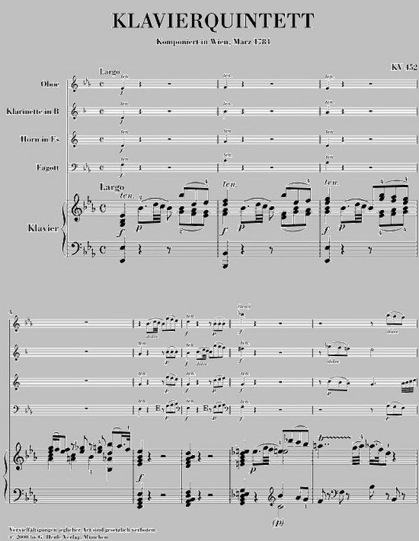 Quintett Es-Dur KV452 für Klavier,
