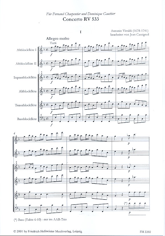 Konzert F-Dur RV533 für 3-6 Blockflöten