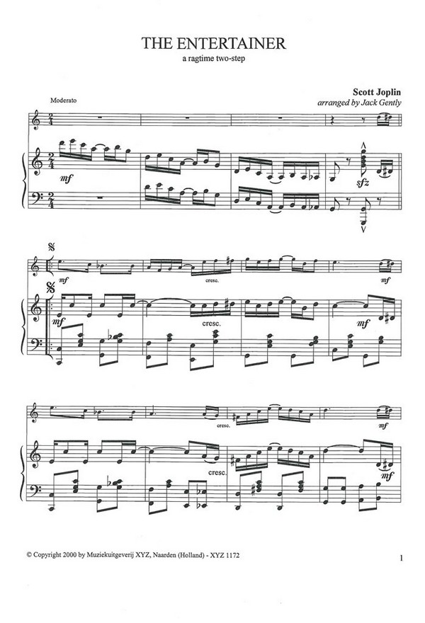 The Entertainer for flute and piano